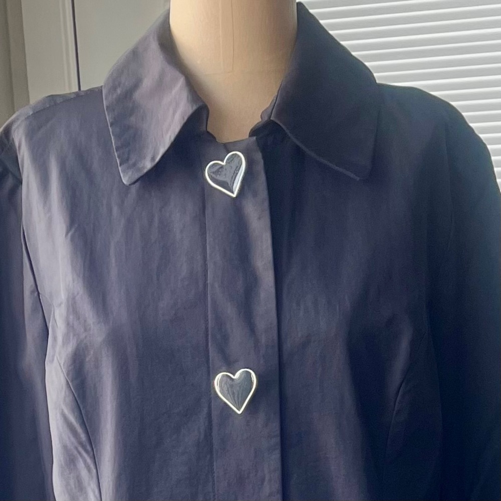 Betsey Johnson Black Trench Coat with Heart Buttons - Picture 3 of 13